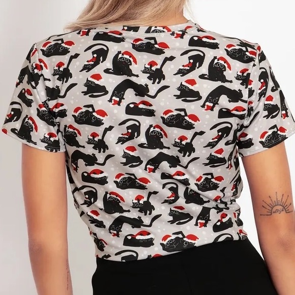 Blackmilk “CATS IN HATS TIE FRONT TEE” Size Medium M NWT Xmas Christmas - Picture 6 of 13